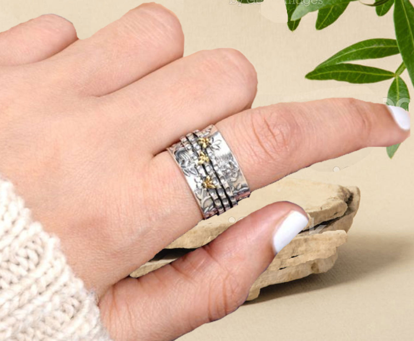 Boho-Magic + Boho-Magic 925 Sterling Silver Spinner Ring with Brass & Silver  Spinning Rings for Women